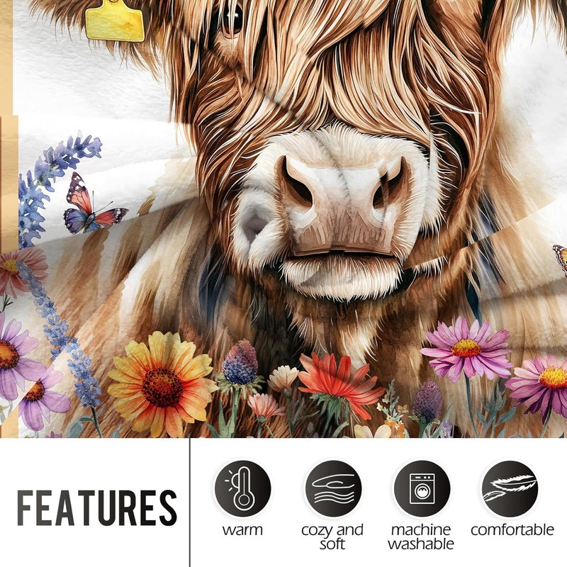Levens Highland Cow Blanket Gifts Daisy Floral Highland Cow Throw Blankets, Lightweight Soft Cozy Flannel Throw Gifts for Highland Cows Lovers Women Kids Adults Teens for Couch Sofa Bed Decor 60"X50" - Image 3